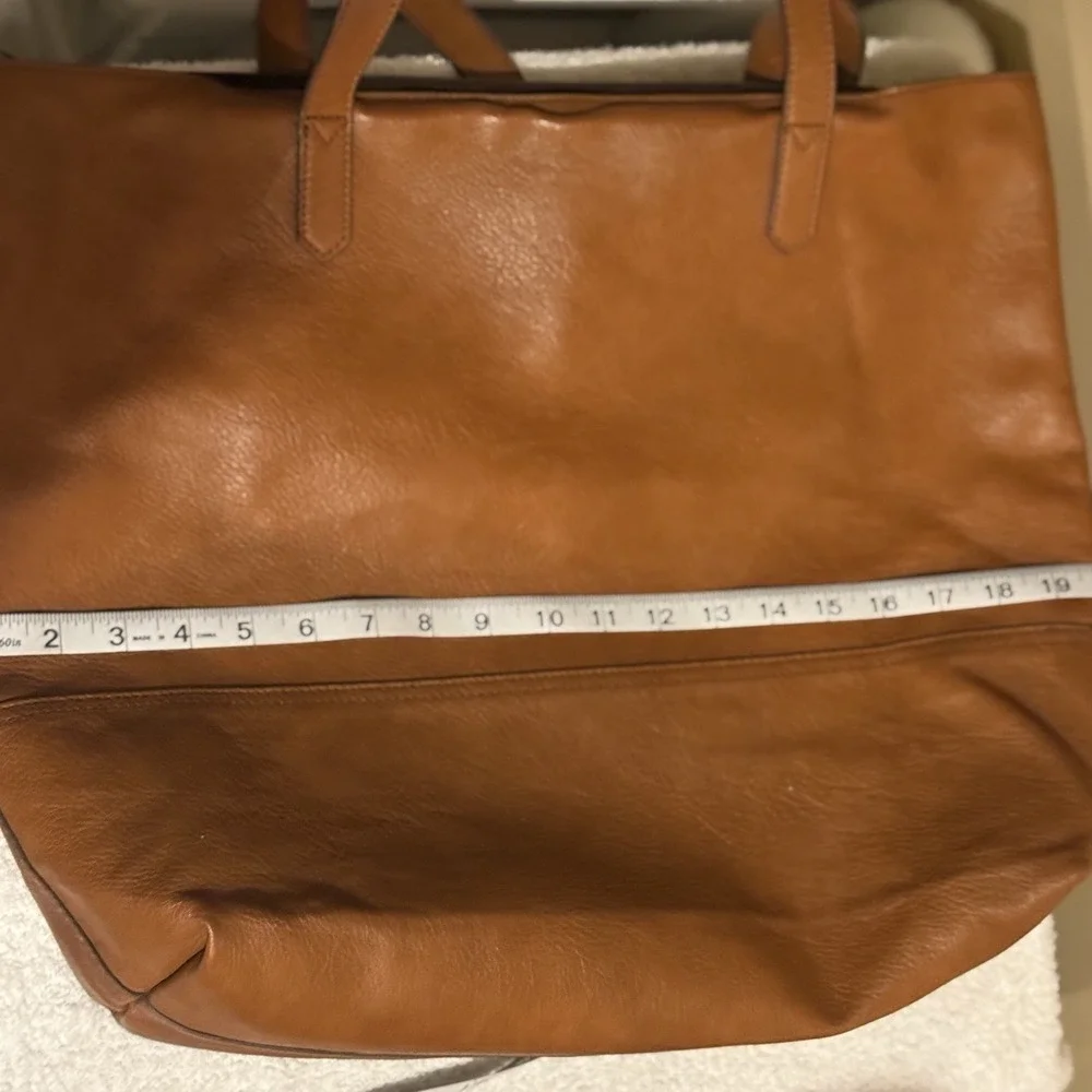 Overbrooke Brown Large Leather Tote Charm Stitching Accent Inner Pocket Tassel